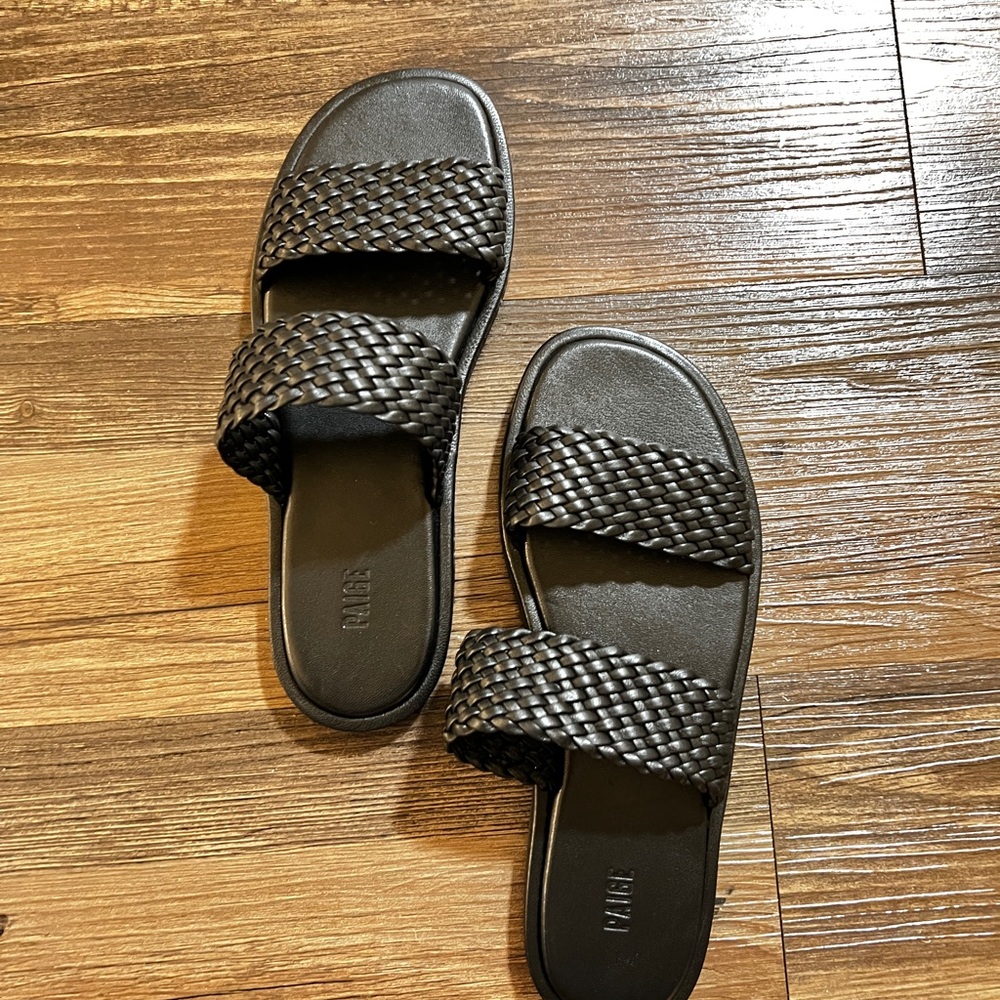 Paige Dakota Basket Weave Slide Sandal (US 7) in Black Leather